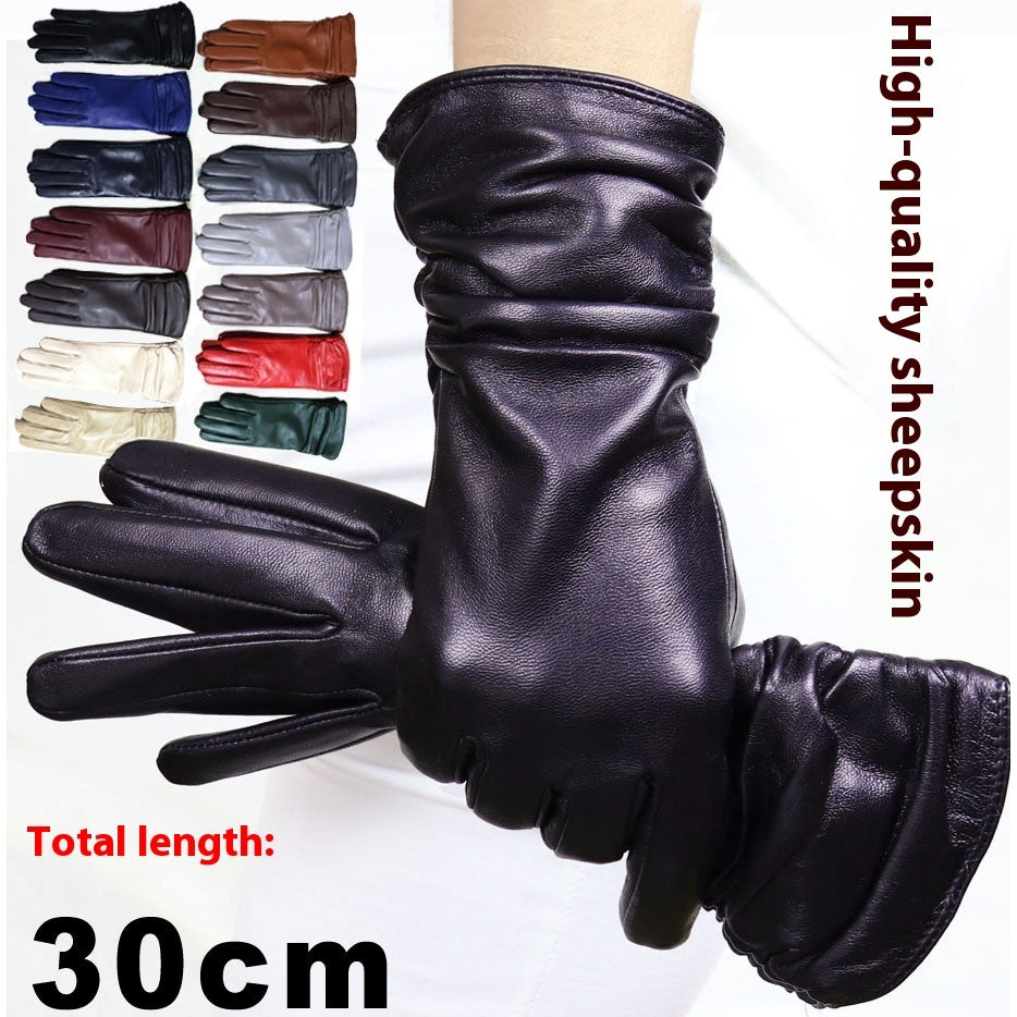 Women's high-end sheepskin leather gloves with extended cuffs, black, My Store brand