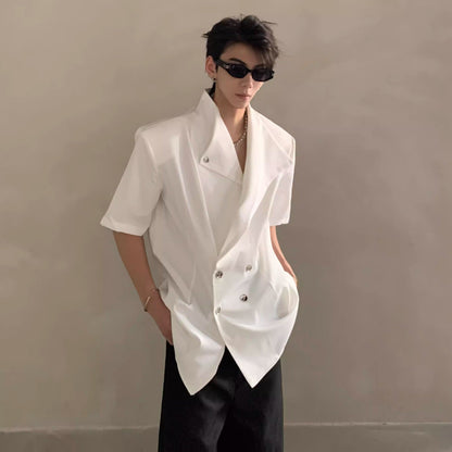 Men's irregular-design shoulder-padded summer shirt in a contemporary silhouette