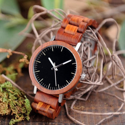 Simple classic wooden analog quartz watch with round dial and natural wood case, My Store brand