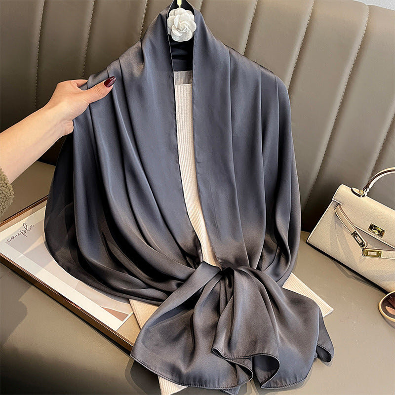 Korean-style solid-color women's silk beach scarf for summer sun protection