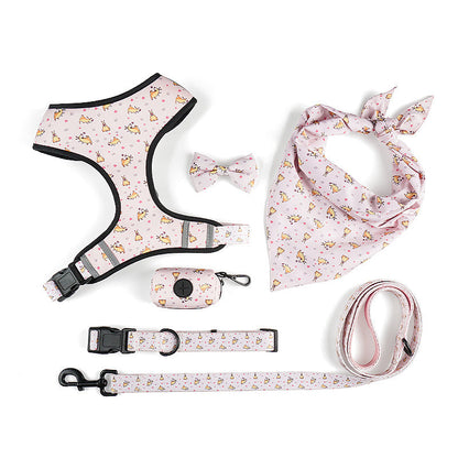 Pet dog leash harness with bow, adjustable design for comfortable walks