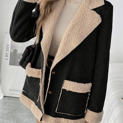 Women's suede-and-corduroy-blend lambswool coat by My Store