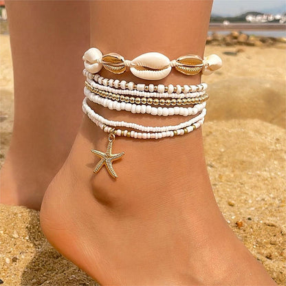 Resort-style starfish shell rice-bead anklet by My Store, featuring beach-inspired charms and beads