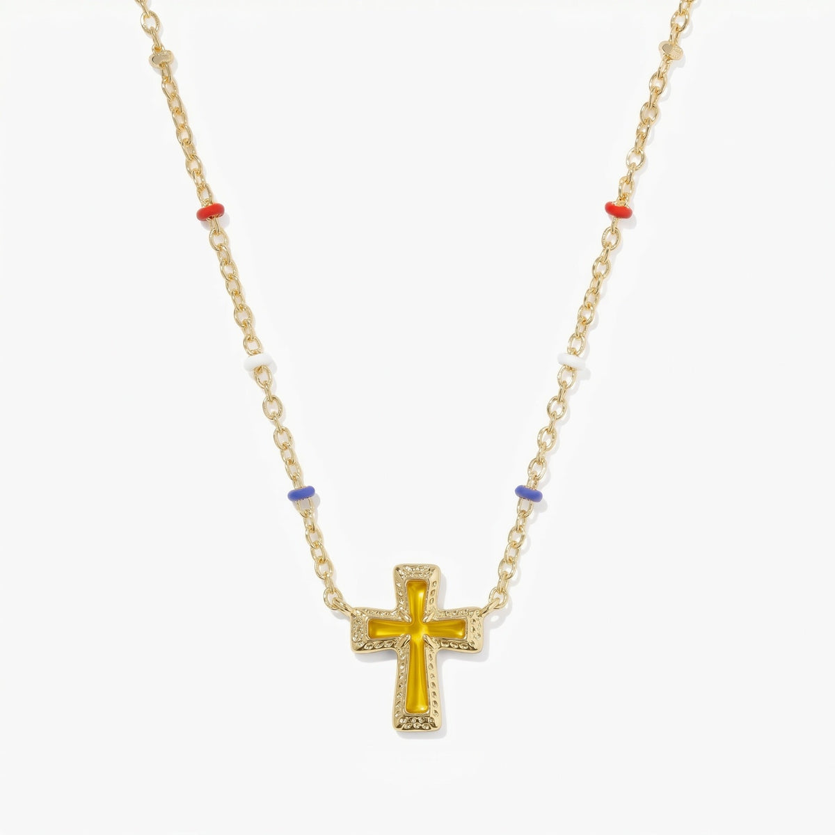 Geometric irregular cross and heart necklace with linked pendant design