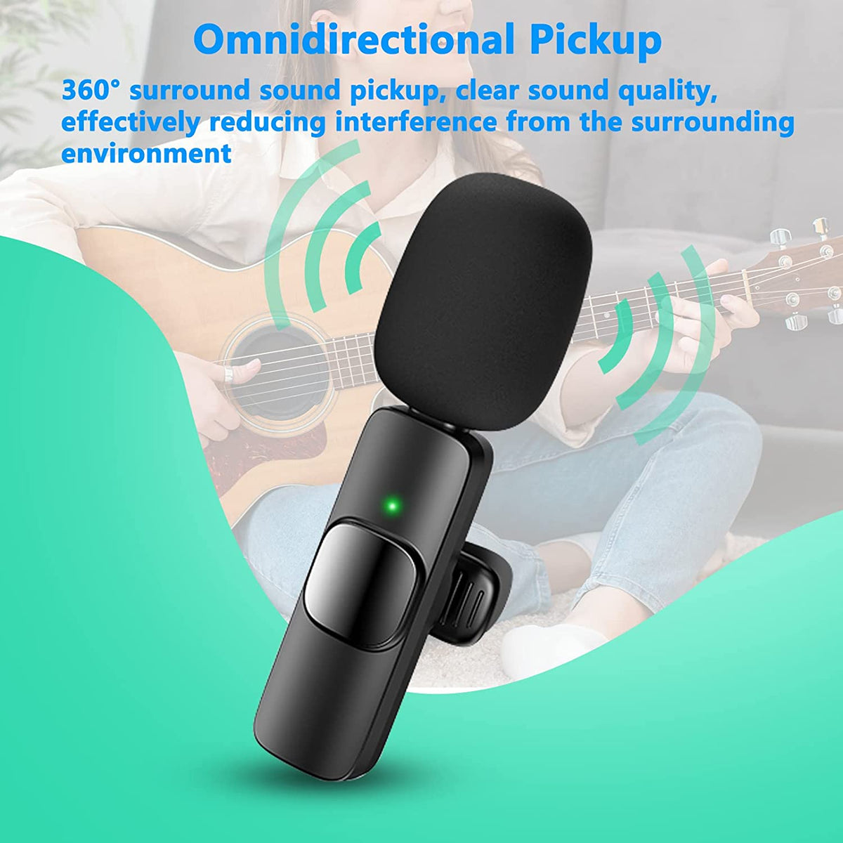 Wireless lavalier lapel microphone for iPhone and iPad, cordless clip-on omnidirectional condenser mic