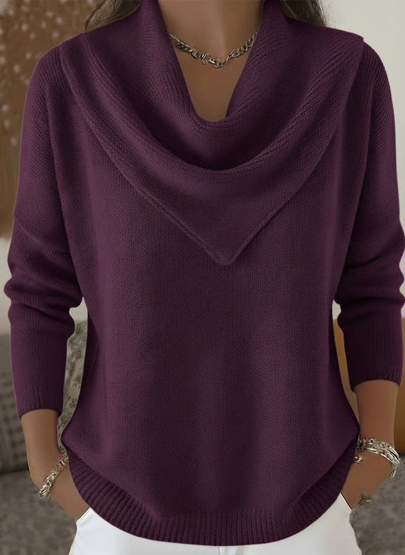 Women's solid color long sleeve knit pullover sweater for autumn and winter outfits