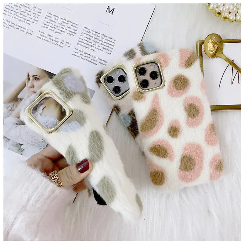Luxury Leopard Winter Warm Plush Phone Case for iPhone