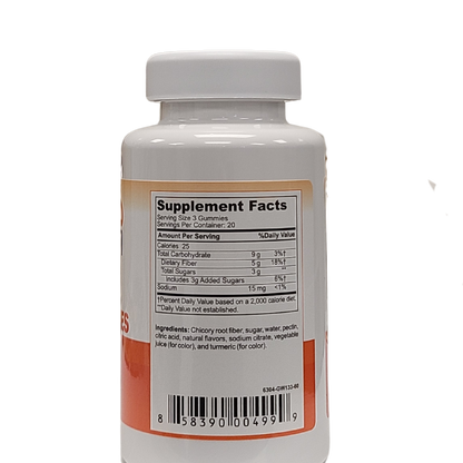 AmBari Nutrition Fiber Gummies supplements with detailed nutrition facts on the label, showing fruit-flavored gummy vitamins.