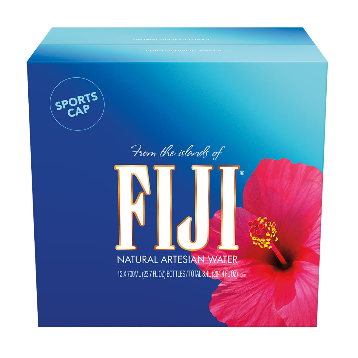 Fiji Natural Artesian Water bottles, 23.7 fl oz each, 12-pack, clear bottles with Fiji logo and natural water inside