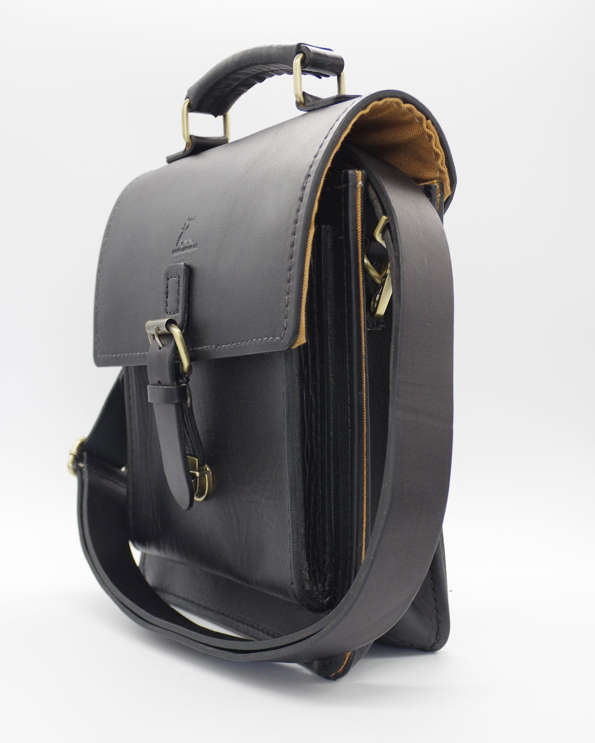 Handcrafted leather BLCO® Travel Pouch from Bueno Leather Co., featuring a spacious satchel case with adjustable strap and polished finish.