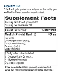 Organic NuroSteady capsules by Rebel Herbs in clear bottles, showing 60 capsules for supporting brain health and mental clarity.