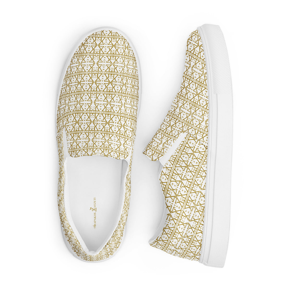 White women's slip-on shoes by Atelier Evezet Arapakou in waterproof canvas with an anatomical sole, shown from a side view.