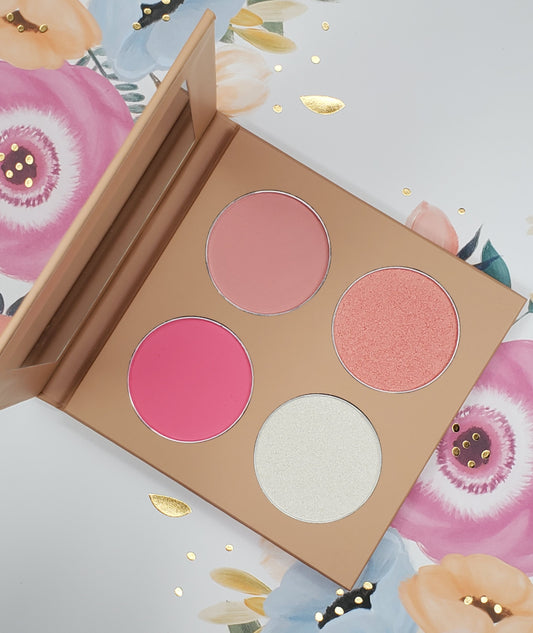 BACKUPMYFILESNOW® SG Four Shades Blush Palette with four pink and peach blushes in a sleek compact for natural glow