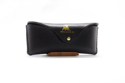Bueno Leather Co. BLCO® handmade sunglasses case in brown leather with stitching, designed to protect and store sunglasses.