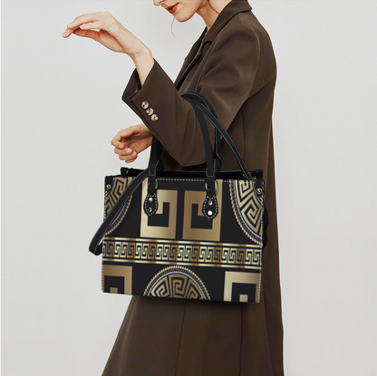 Women's handbag with original Greek design, Atelier Evezet Arapakou, featuring intricate patterns and a stylish purse shape.