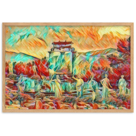 Premium framed poster of "A Sunday at the Oracle of Delphi" by BACKUPMYFILESNOW®, featuring classical artwork and intricate details.