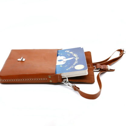 Mini leather satchel from Bueno Leather Co., BLCO® Satchel Mini, handcrafted compact leather travel pouch with a sleek design.