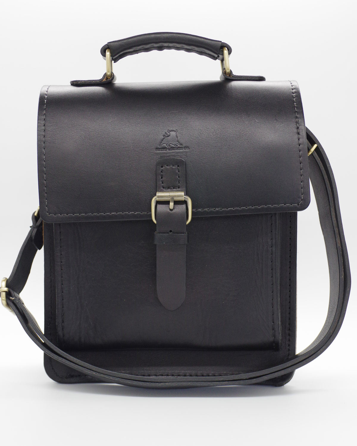 BLCO® handcrafted leather travel satchel case with sturdy handle and leather exterior, designed for stylish travel storage.