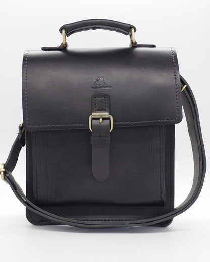 BLCO® handcrafted leather travel satchel case with sturdy handle and leather exterior, designed for stylish travel storage.