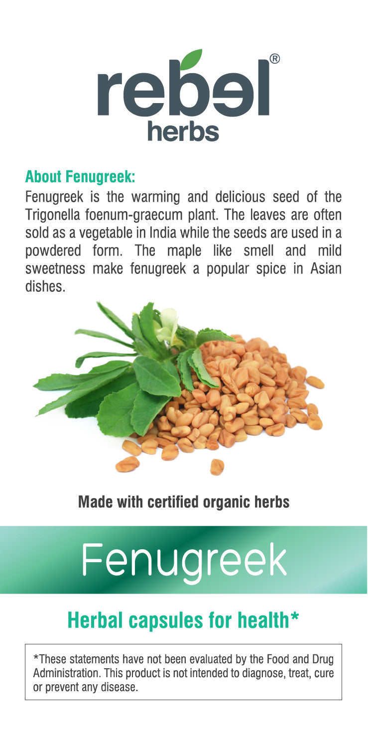 Organic Fenugreek Vegetarian Capsules for women's health by BACKUPMYFILESNOW®, 60-count bottle showing capsules and label.