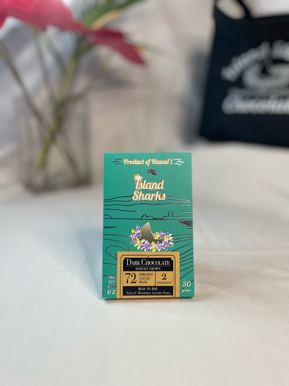 Six ISLAND SHARKS CHOCOLATE Hawai'i Inclusion Bars in assorted flavors, showing colorful packaging and bars with varied ingredients.