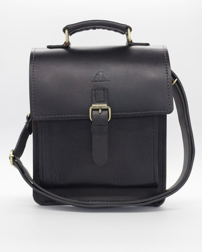 Handcrafted leather BLCO® travel satchel case with sturdy handle and classic design, suitable for stylish travel and organization.