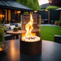 Black 10.5-inch JHY DESIGN portable tabletop round fireplace for gel and ethanol flames, ideal for outdoor use.