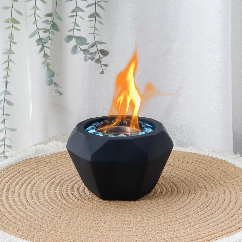 Portable 6x4-inch JHY DESIGN cement tabletop fireplace with gel and ethanol fire features, ideal for indoor or outdoor use.