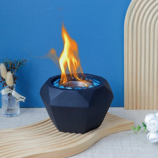 Portable 6x4-inch gel and ethanol tabletop fireplace by JHY DESIGN, featuring a modern design with a safe, open flame.