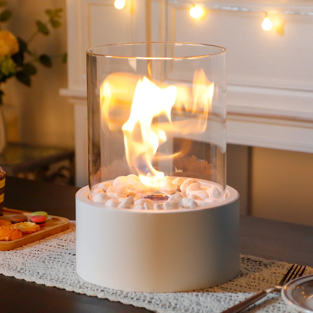 Extra large JHY DESIGN portable tabletop fire bowl with gel and ethanol, ventless indoor/outdoor fireplace, 22x28cm.