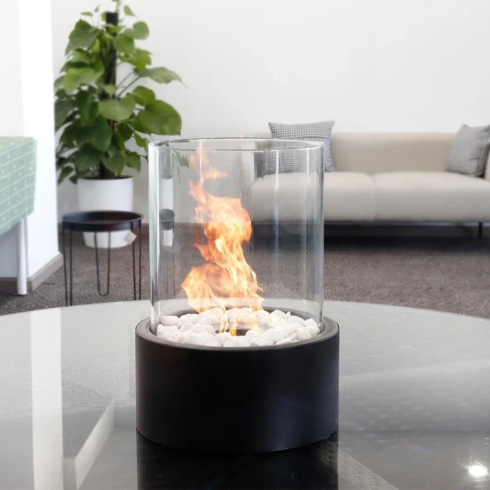 JHY DESIGN extra large portable tabletop fire bowl with bio ethanol, ventless indoor/outdoor fireplace, 22x28cm.
