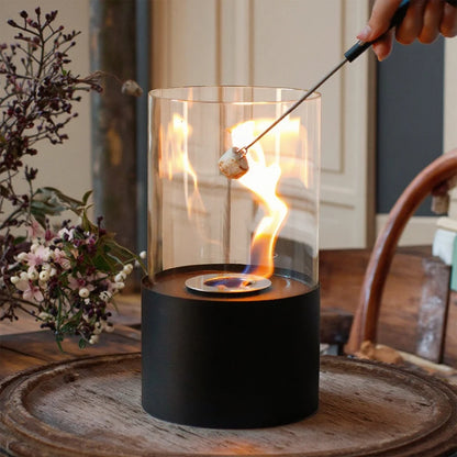 JHY DESIGN 11.5-inch high tabletop fire bowl with gel and ethanol fireplace, featuring a sleek design and glowing flame.