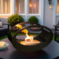 Black metal tabletop fireplace by JHY DESIGN, 16x9.5 inches, gel and ethanol fire feature, compact and modern design.