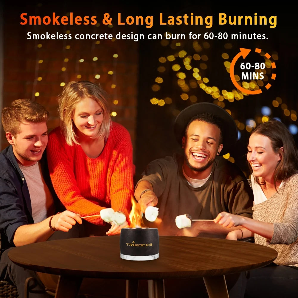 Black graphite cement portable fireplace by JHY DESIGN, designed for gel and ethanol fuel, ideal for outdoor s'mores and cozy gatherings.