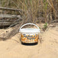 Fisher's Popcorn caramel popcorn in a 1.2-gallon popcorn tub with the Fisher's Popcorn brand label visible.