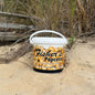 Fisher's Popcorn caramel popcorn tub, 1.2-gallon size, in a classic branded popcorn tub with caramel-coated popcorn inside.