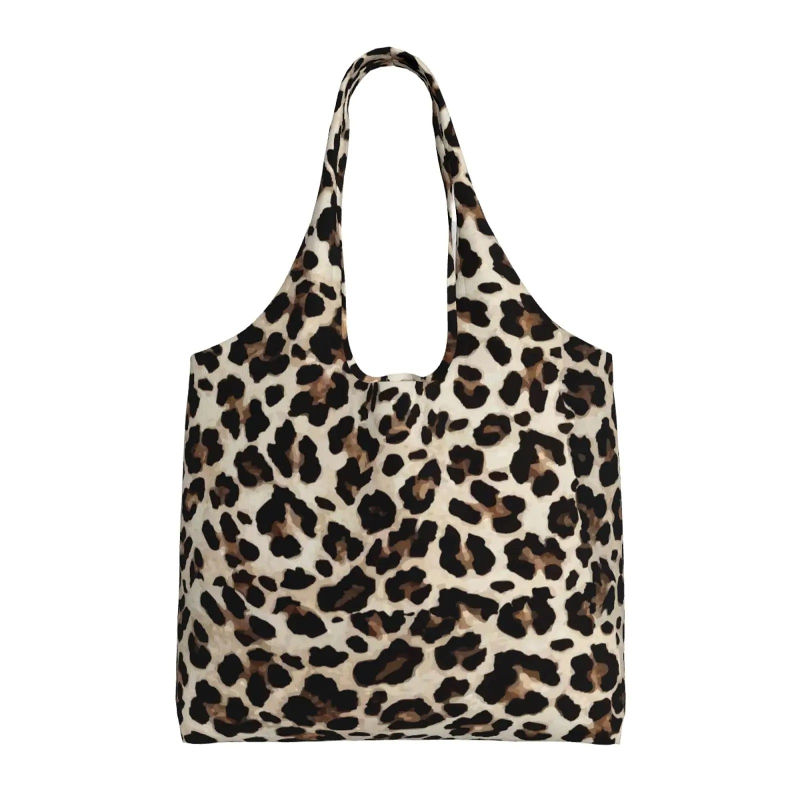 WOAIDY Leopard Print Reusable Grocery Bags 50lbs Foldable Durable Shopping Totes With Handles Large Washable Bags