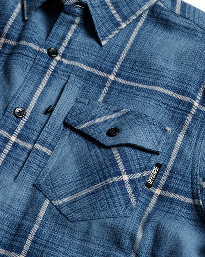 Pale blue Off The Grid Surplus Destroyer Flannel shirt with a soft, classic flannel design and button-up front.