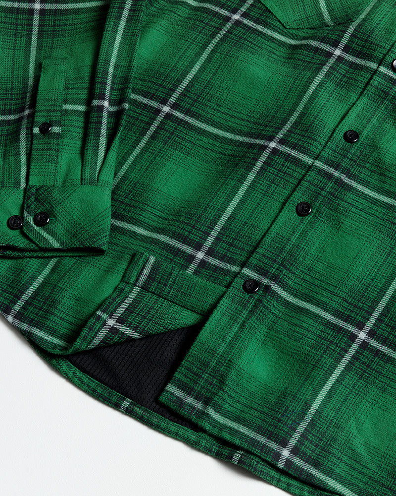 Green Destroyer Flannel by Off The Grid Surplus, a soft and stylish men's flannel shirt with a plaid pattern.