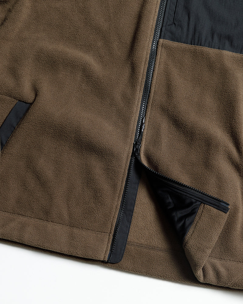 Off The Grid Surplus Bruin Fleece Zip Up in Major Brown, cozy fleece jacket with a front zipper and collar.