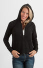 Black women's bamboo fleece hoodie by Spun Bamboo, soft and cozy casual outerwear with long sleeves and a hood.