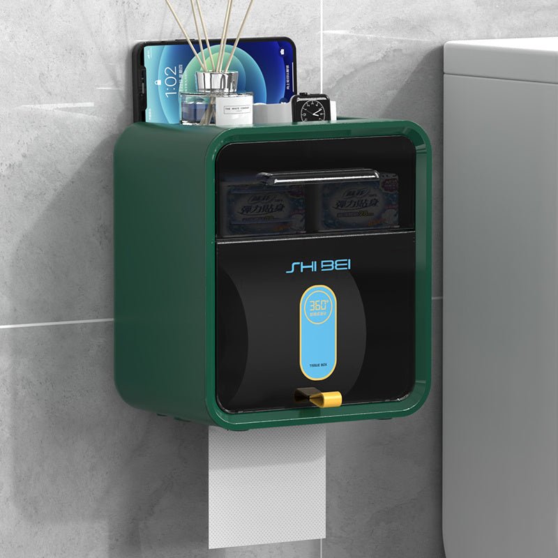 White waterproof toilet paper holder by FLIPSTYLEZLLC for convenient toilet paper storage on bathroom wall