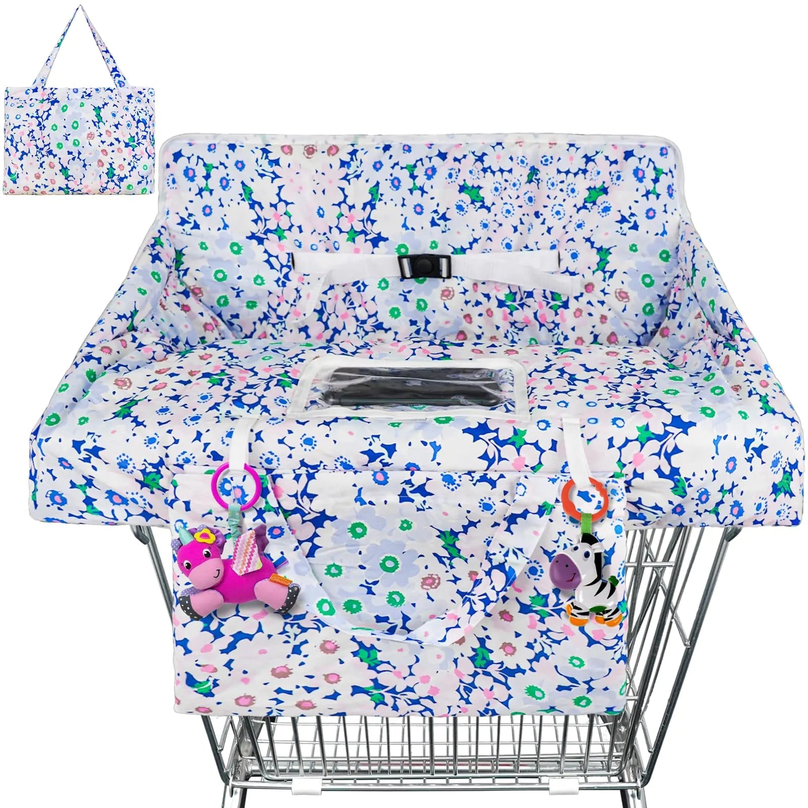Floral Shopping Cart Cover & Grocery Cart Cover Portable 2 - in - 1 High Chair Cover with Safety Harness Multifunctional Cart Covers with Clear Phone Pouch - BACKUPMYFILESNOW