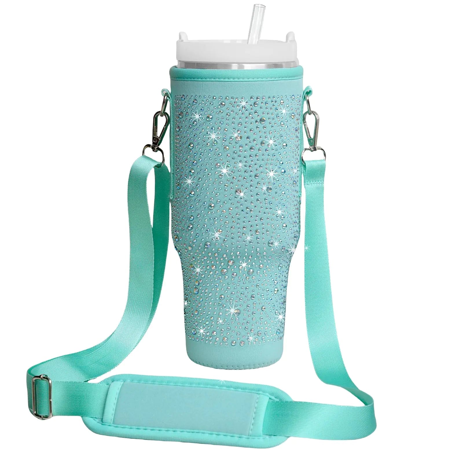 FLWVOG Bling Stanley Cup Bag Stanley Purse Water Bottle Carrier with Strap Stanley Cup Holder with Phone Pocket for Stanley 40 oz (Green) - BACKUPMYFILESNOW