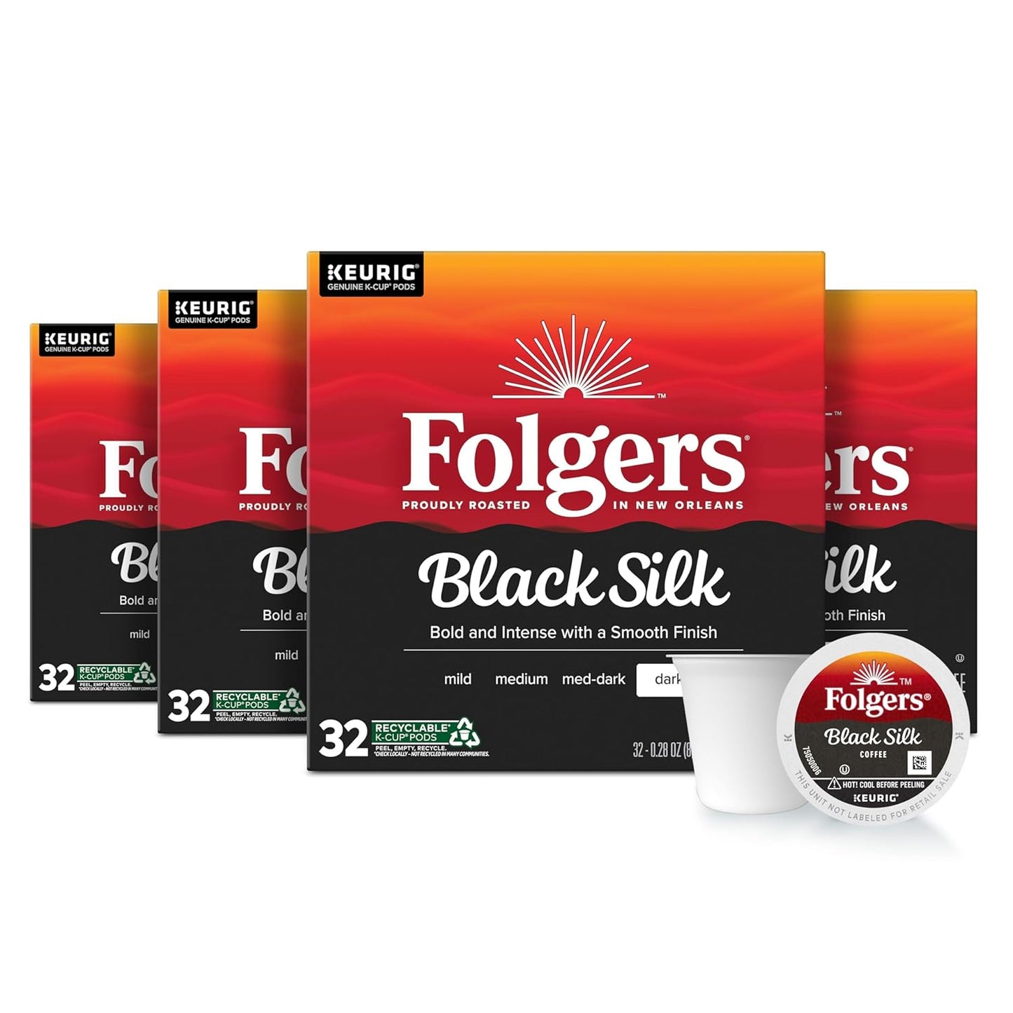 Pack of six Folgers Breakfast Blend Coffee K-Cup pods, mild roast, 10 pods per pack, designed for Keurig coffee makers.