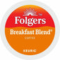 Pack of six Folgers Breakfast Blend Coffee Keurig K-Cup pods, mild roast, 10 pods each, for convenient single-serve brewing.