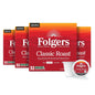 Six packs of Folgers Breakfast Blend Coffee Keurig K-Cup pods, mild roast, 10 pods per pack, for easy brewing.