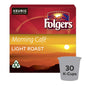 Six packs of Folgers Breakfast Blend Coffee Keurig K-Cup pods, mild roast, 10 pods per pack, perfect for breakfast brewing.