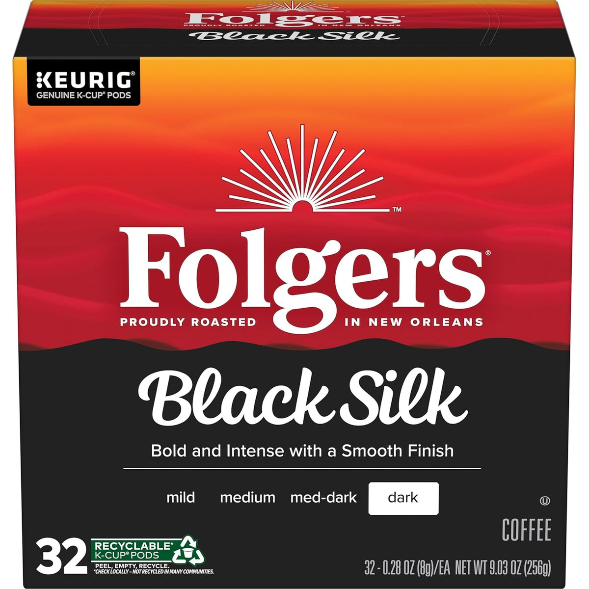 Six packs of Folgers Breakfast Blend Coffee Keurig K-Cup pods, mild roast, 10-count packs for convenient brewing.