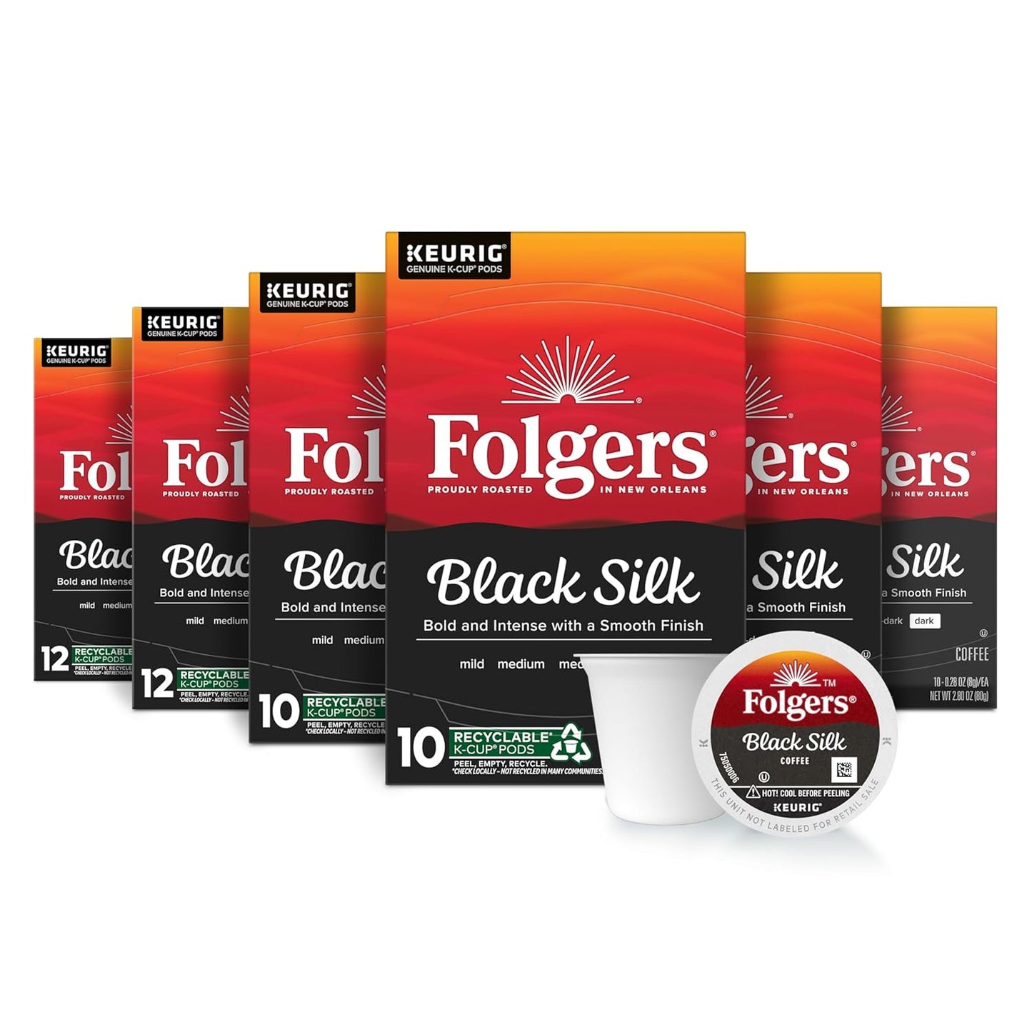 Pack of 6 Folgers Breakfast Blend Coffee K-Cup Pods, mild roast, 10 pods per pack, for Keurig brewers.